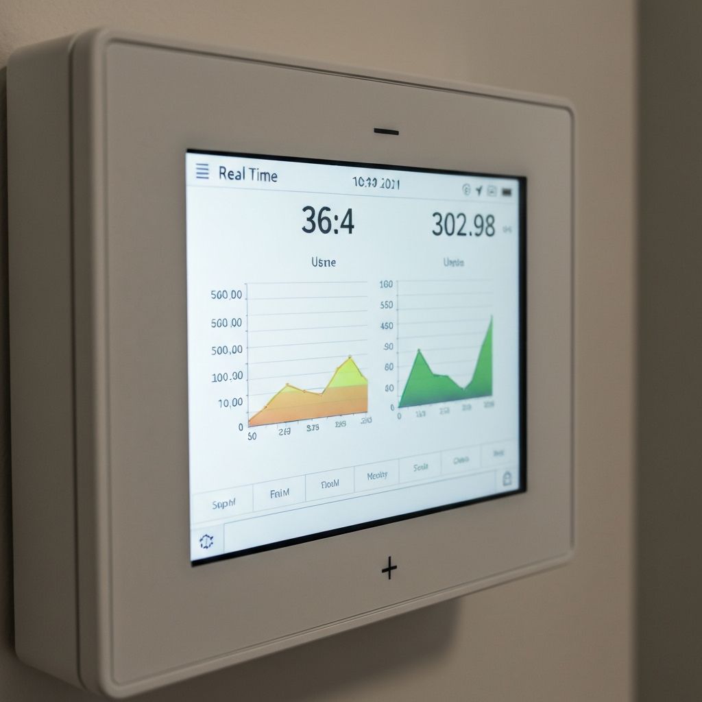 Smart meter display showing real-time energy consumption